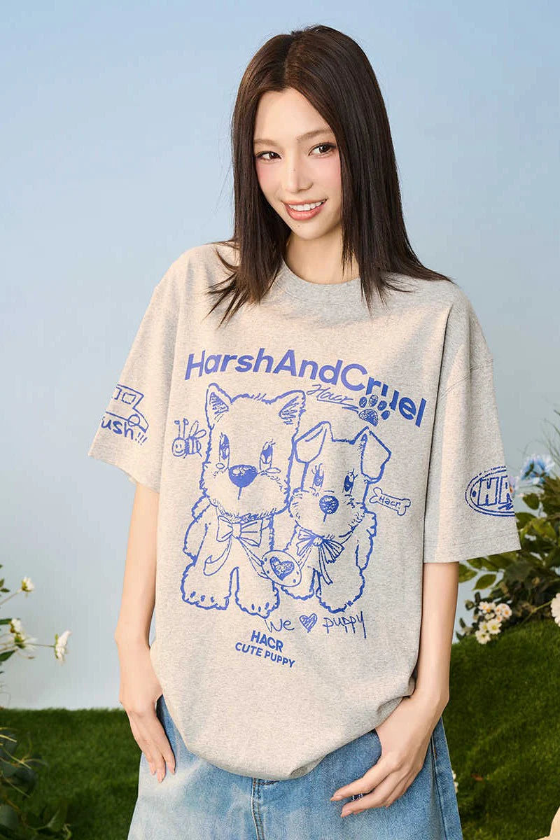 ハンドドローンドッグルーズTシャツ