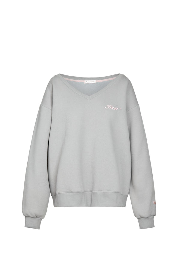 Lettering Deep V-Neck Sweatshirt (GREY)