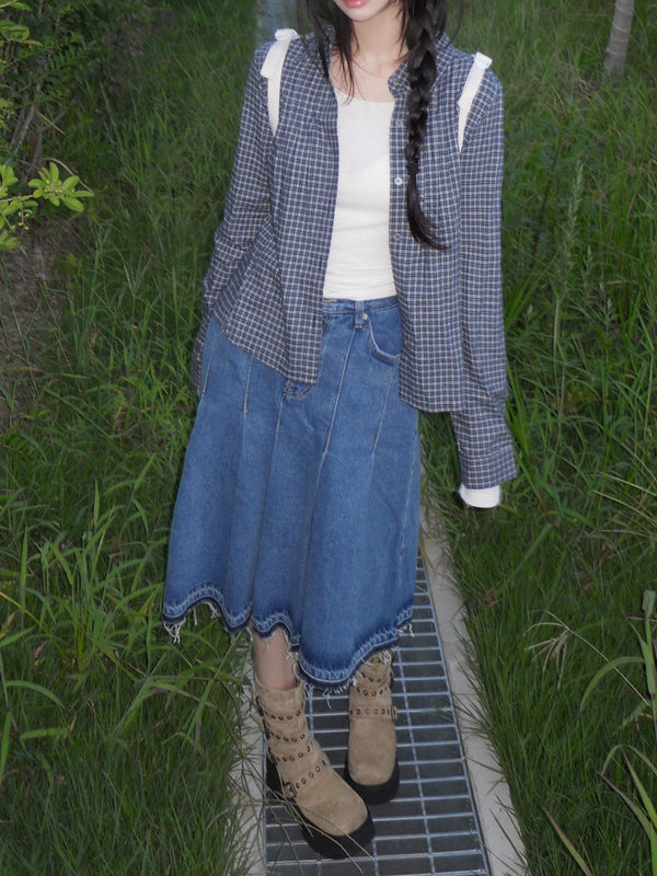 denim pleats skirt