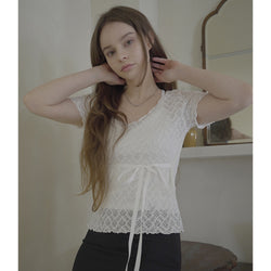 LACE RIBBON TOP-WHITE