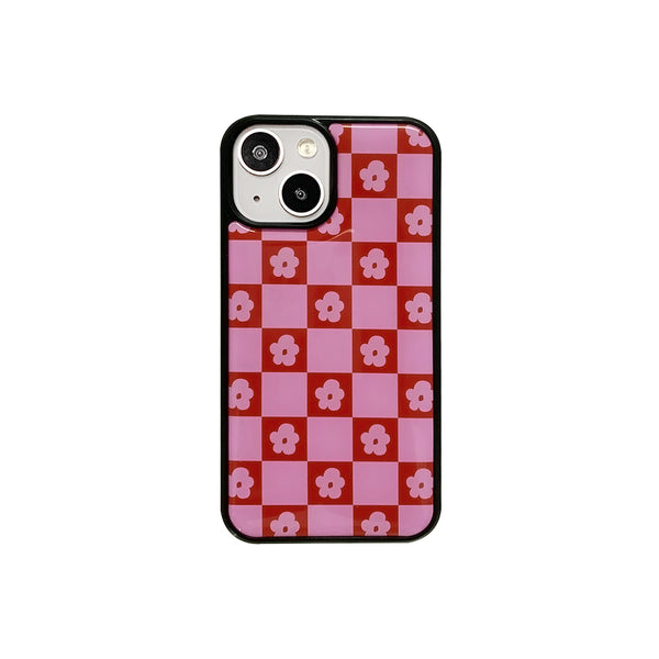 Flower check pattern epoxy bumper case (pink)