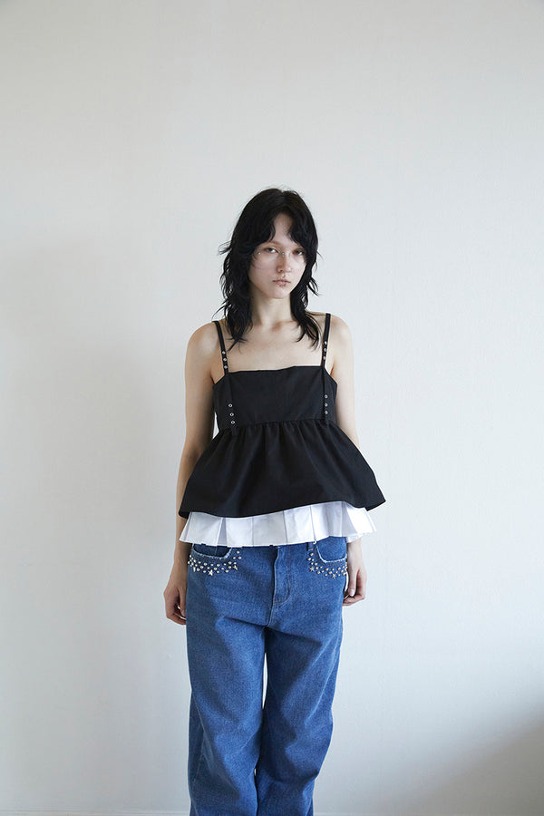 EYELET STRAP PLEATS LAYERED TOP