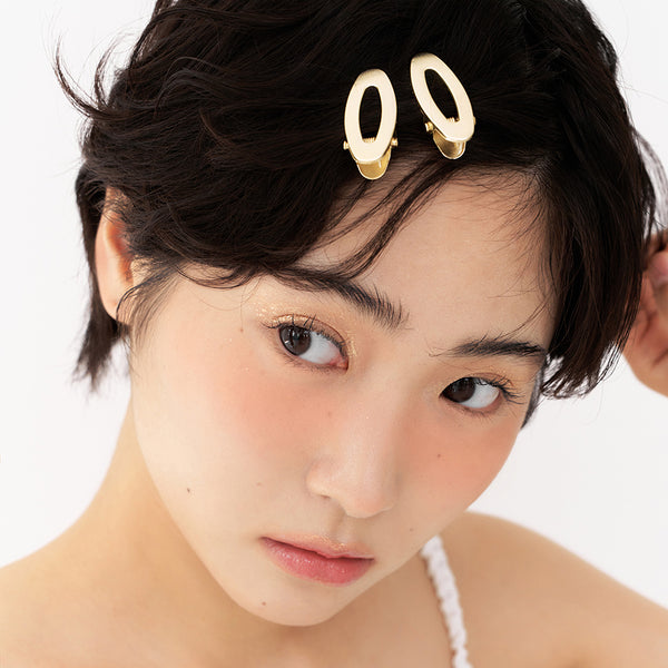 [2SET] metal oval hair pin - gold