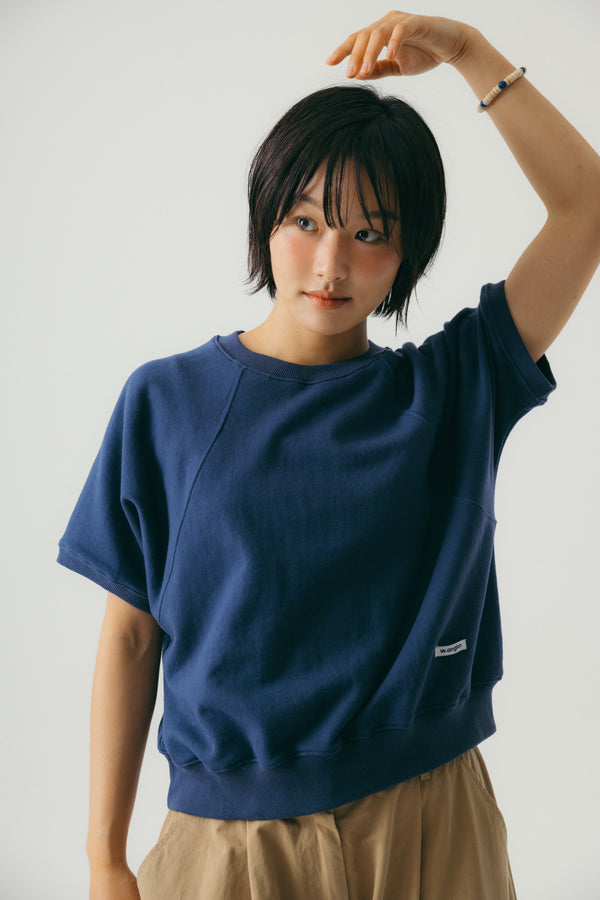 [AG.W] Round Raglan Sweat Half Tee - Navy