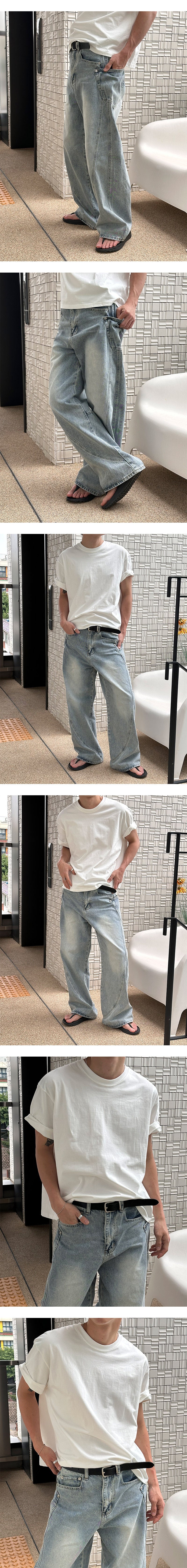 [Unisex] ウェーブウォシュドワイドデニムパンツ(4color)