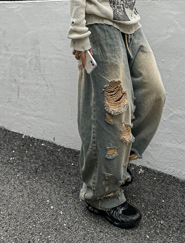 vintage washing butter denim pants