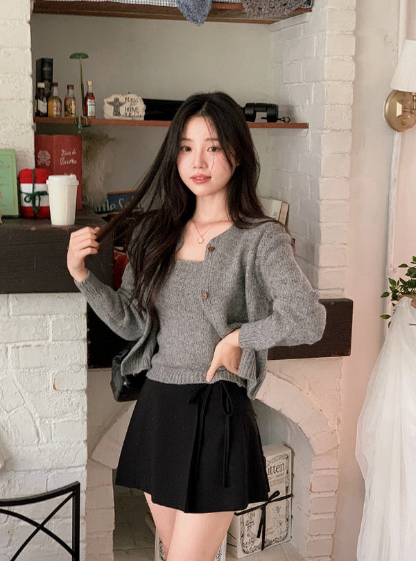 #Autumn Mix Knit Cardigan + Bustier Set (2color)