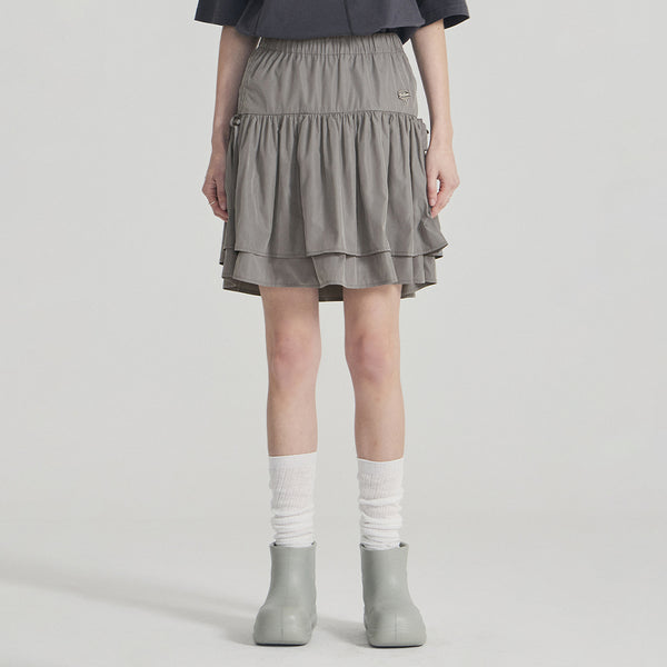 LAYERED SHIRRING MINI SKIRT KHAKI