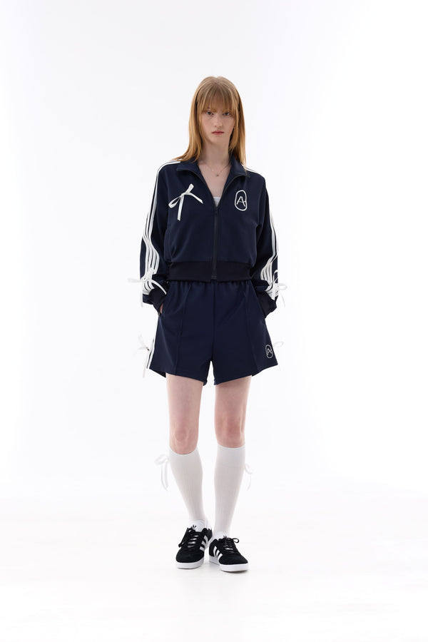 RIBBON JERSEY TRACK SHORTS PANTS / NAVY