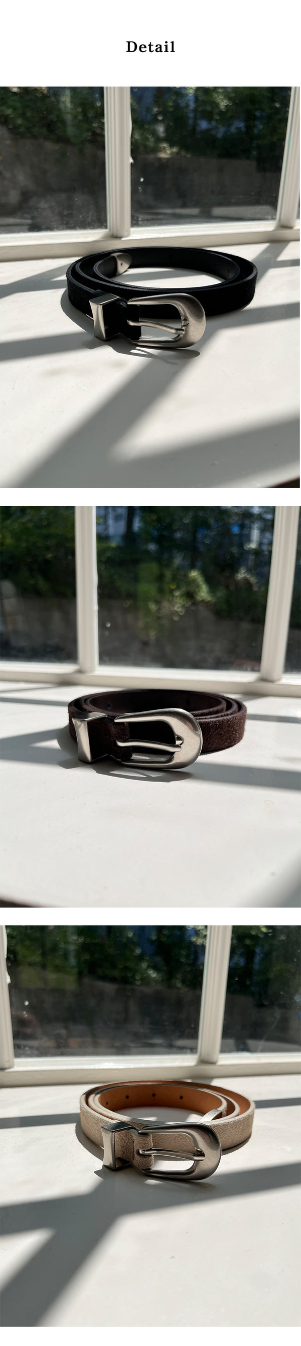 [F/W] Suede slim round leather belt (3color)