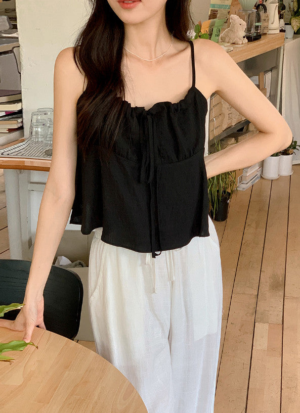 [SHOPPERMADE] Shirring Ribbon Sleeveless Blouse (2color)