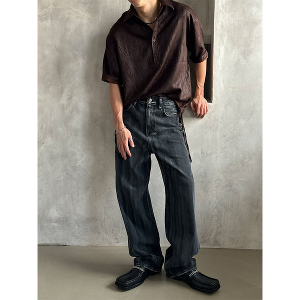 [F/W] Cross painting washing semi wide pants