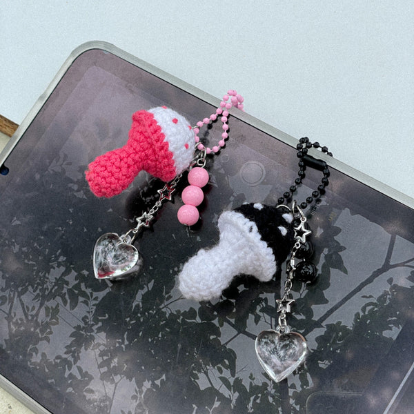 Knitted Mushroom Heart Bag Ring Key Ring