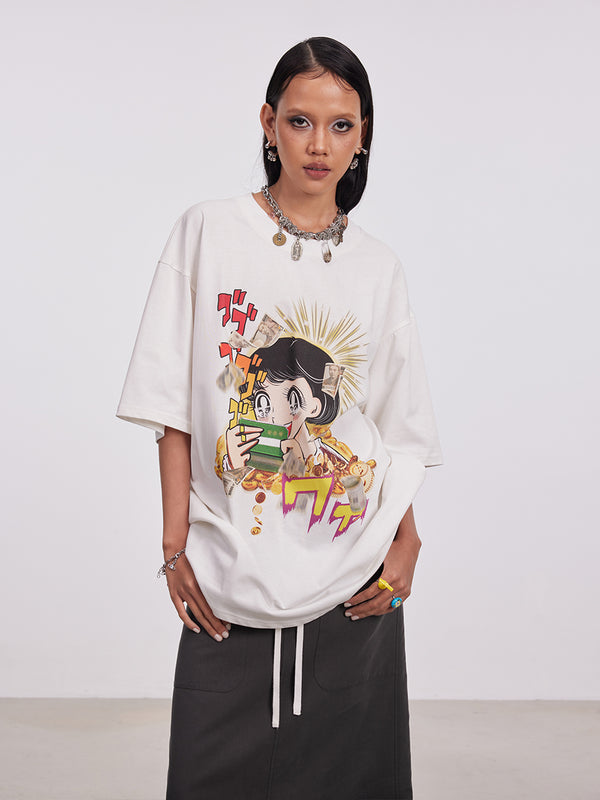 "I'm so rich" printed Cotton jersey T-shirt (oversize)