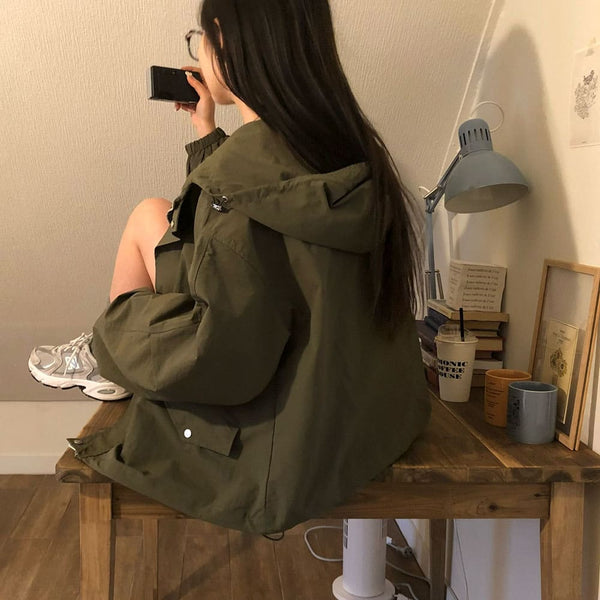 [BELLIDE MADE] overfit hooded military jumper