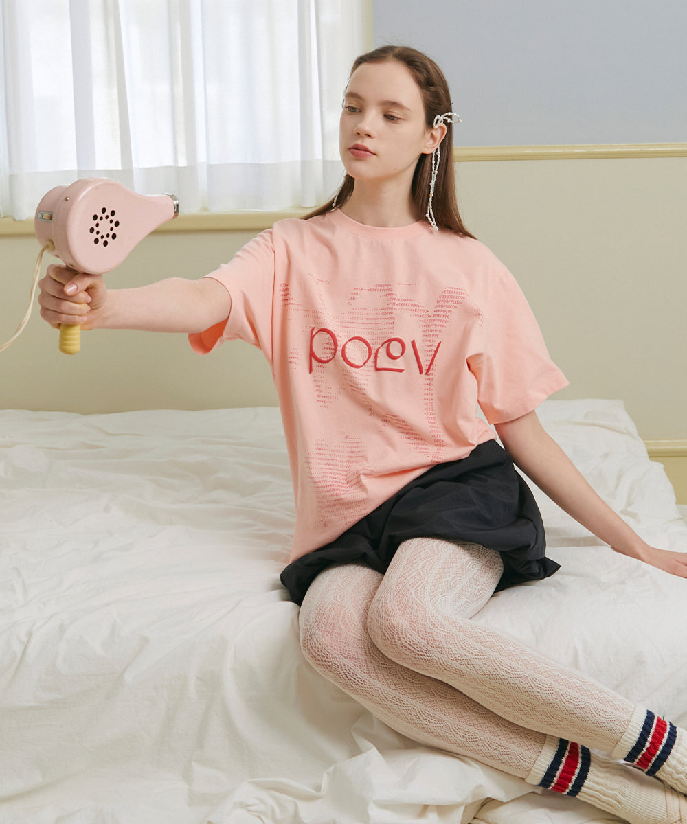 Flower Letter Oversized T-Shirt - Apricot