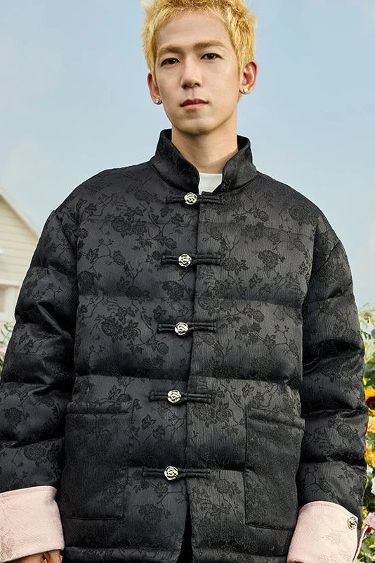 フローラルジャカードチャイニーズスタイルコットンコート