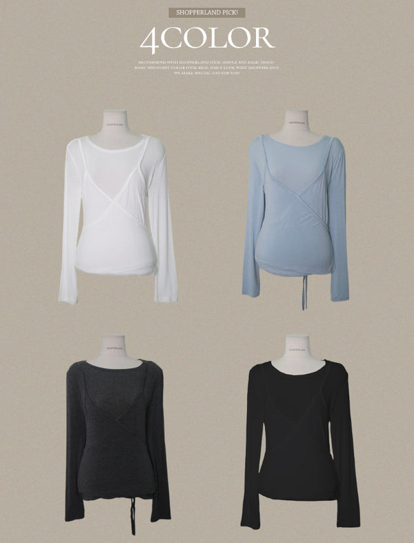 Layered Wrap Long Sleeve T-Shirt (4color)