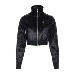 surgery side zip velvet crop track jacket 'black'