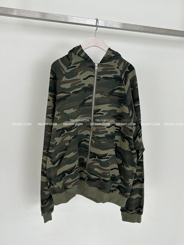 leopard camouflage oversized fit hooded zip-up