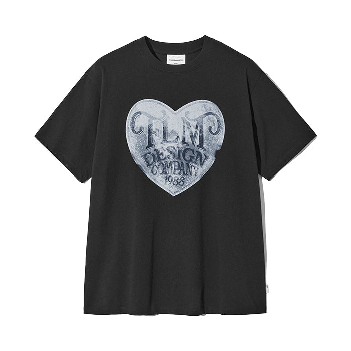 FLM ビンテージハートグラフィックTシャツ-ブラック