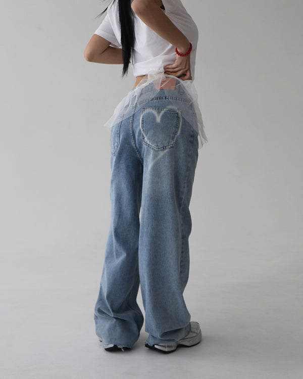 heart spray wide jeans