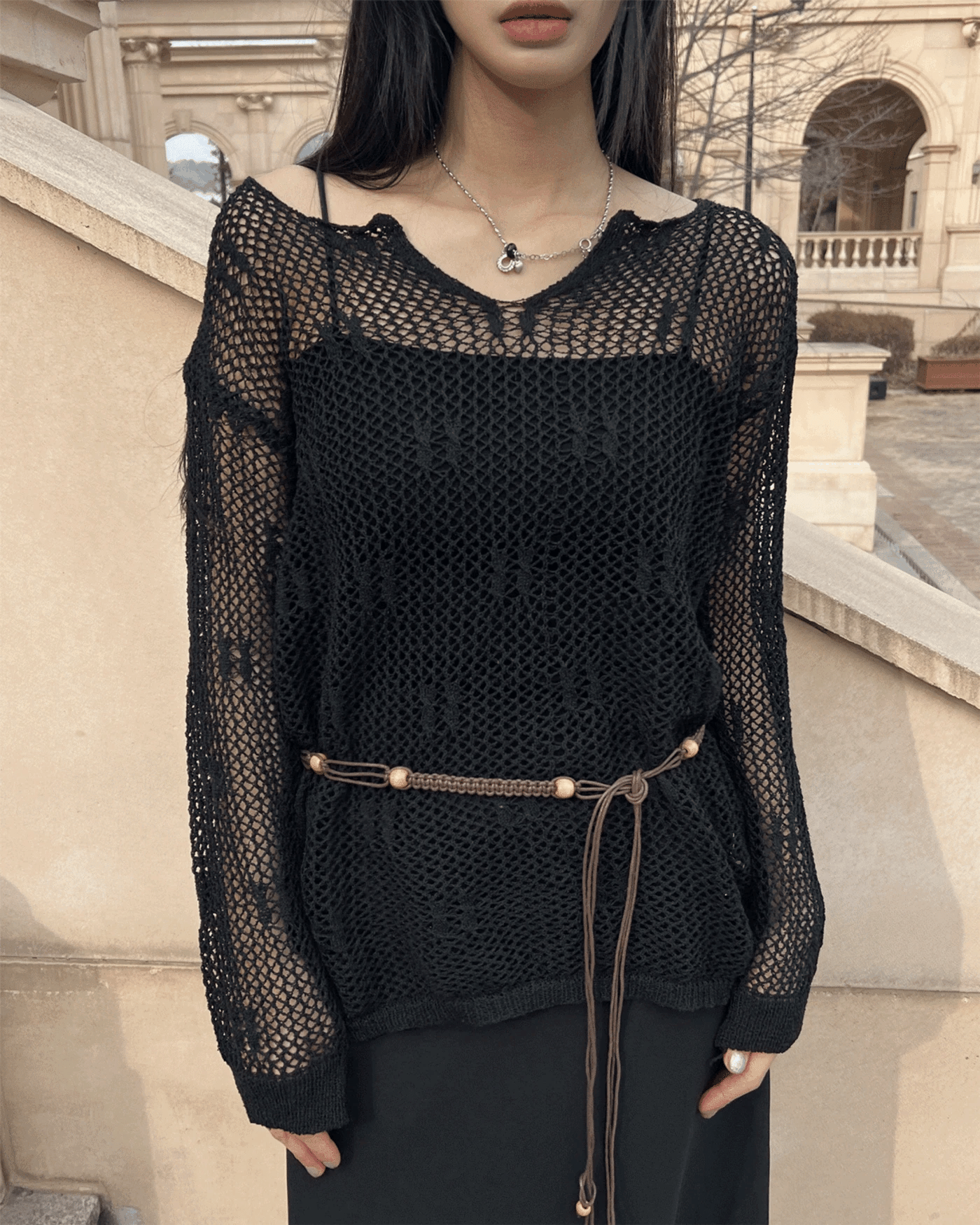 ブリーズネットシースルーサマーネットニット＆ベルトSET (4 colors)