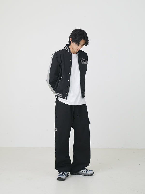 Rib cotton patch work pants 2color