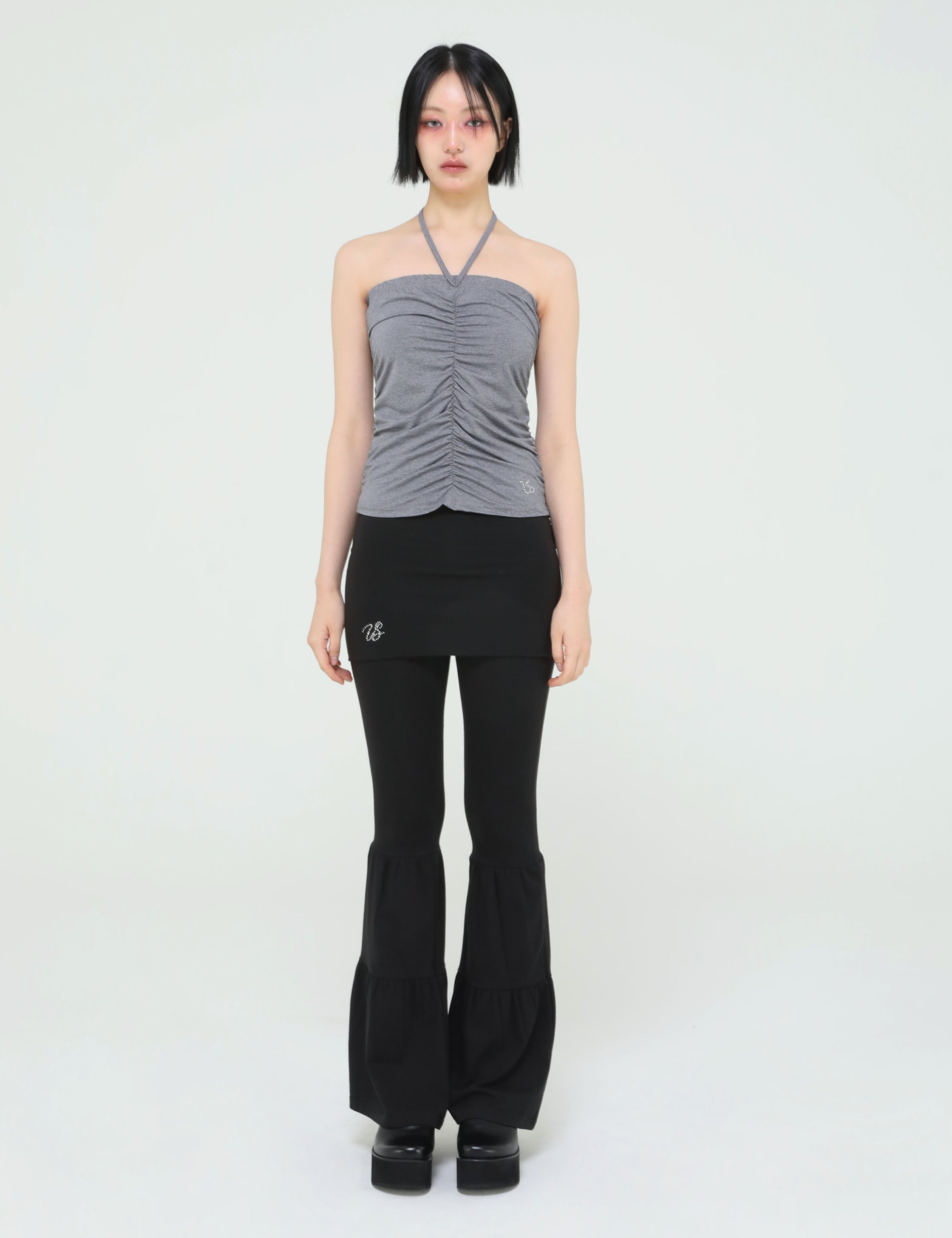 BEADS SHIRRING TOP(CHARCOAL) 