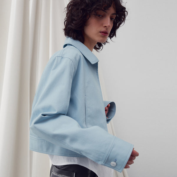 STITCH DETAILED BOMBER JACKET SKY BLUE