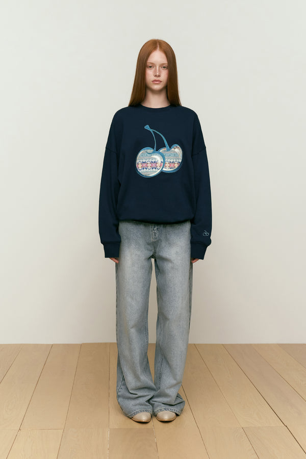 BIG CHERRY APPLIQUE SWEATSHIRT [DARK NAVY]