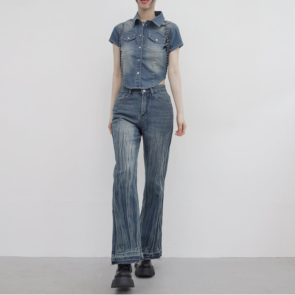 [NONCODE] Fluffy Washing Denim Bootcut Pants