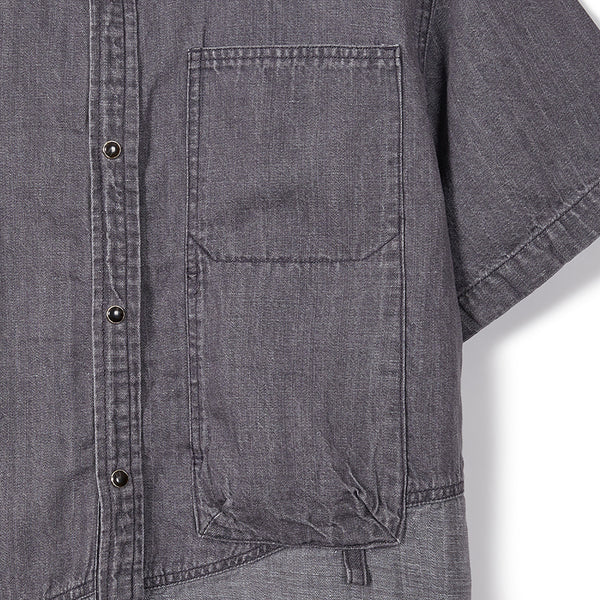 Linen denim work half shirts / Ash purple