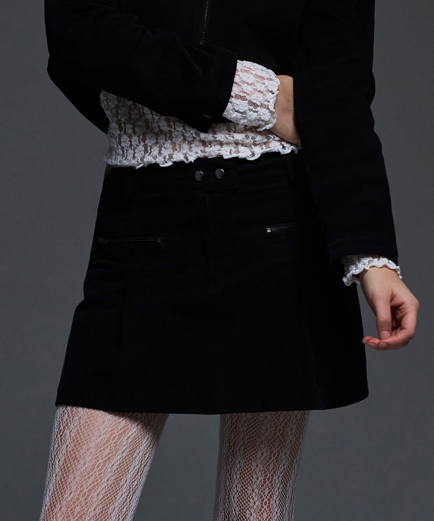 【NASTY FANCY CLUB】24SS BIKER PINTUCK MINI SKIRT NF] BIKER PINTUCK MINI SKIRT (BLACK)_F24QD865 - FANCY CLUB