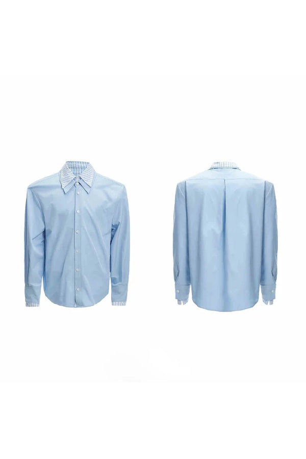 ストライプカラーブロックレイヤードシャツ