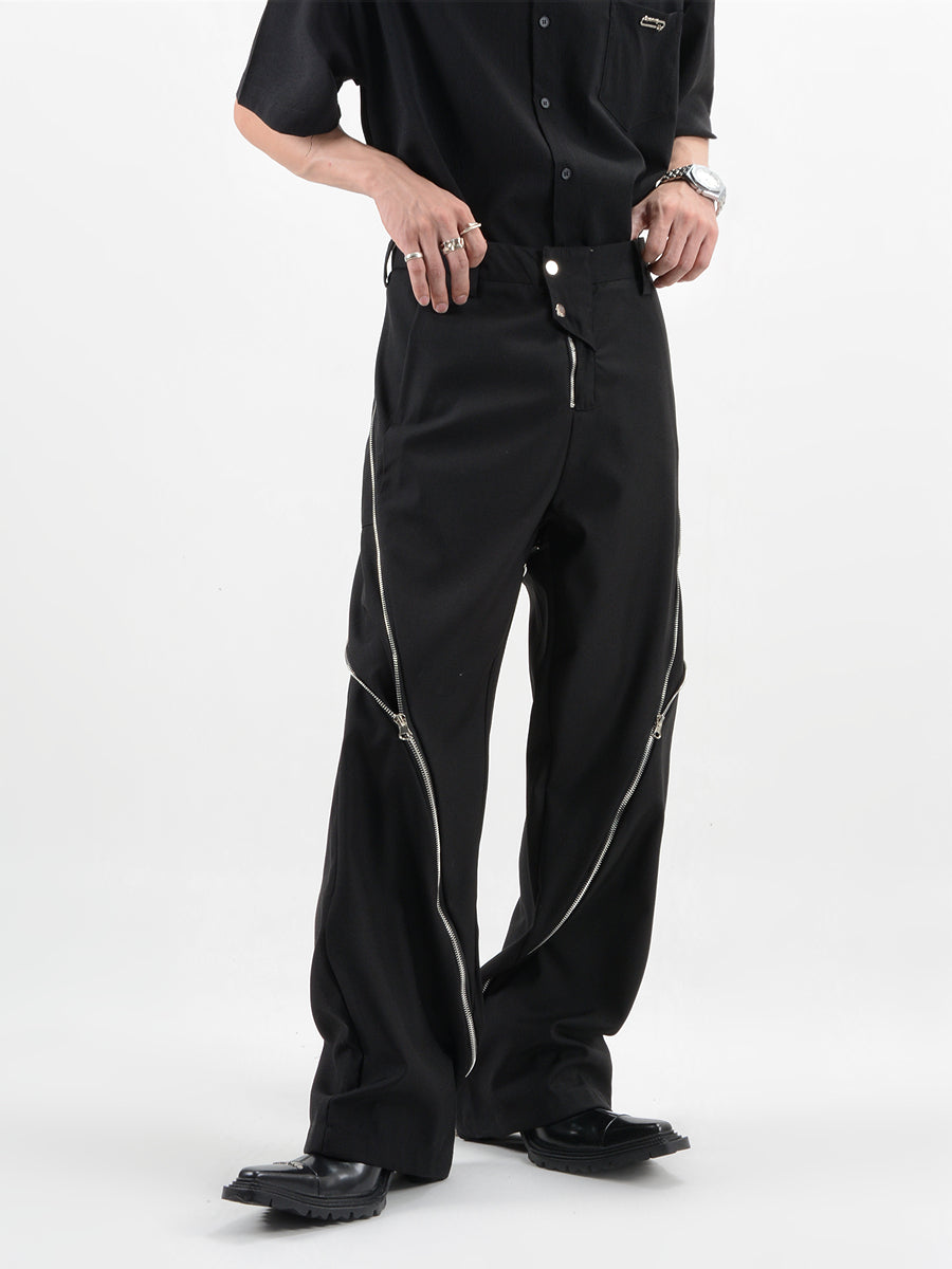 drapey zipper slit slight push-up trousers