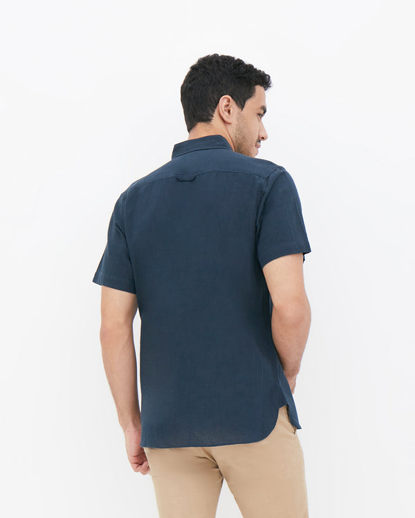 MON AKITA - Aki Men Short Sleeve Shirt Navy II