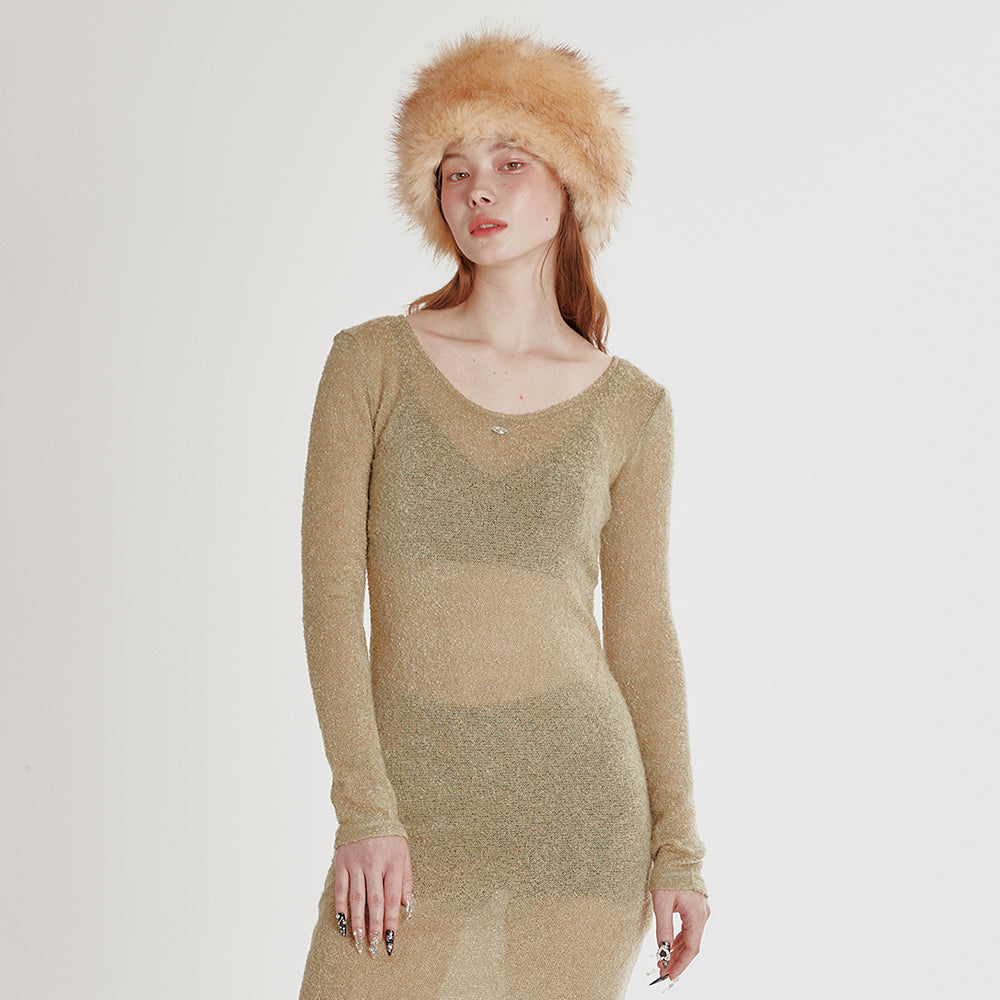 WOOL LAYERED DRESS_OLIVE GREEN