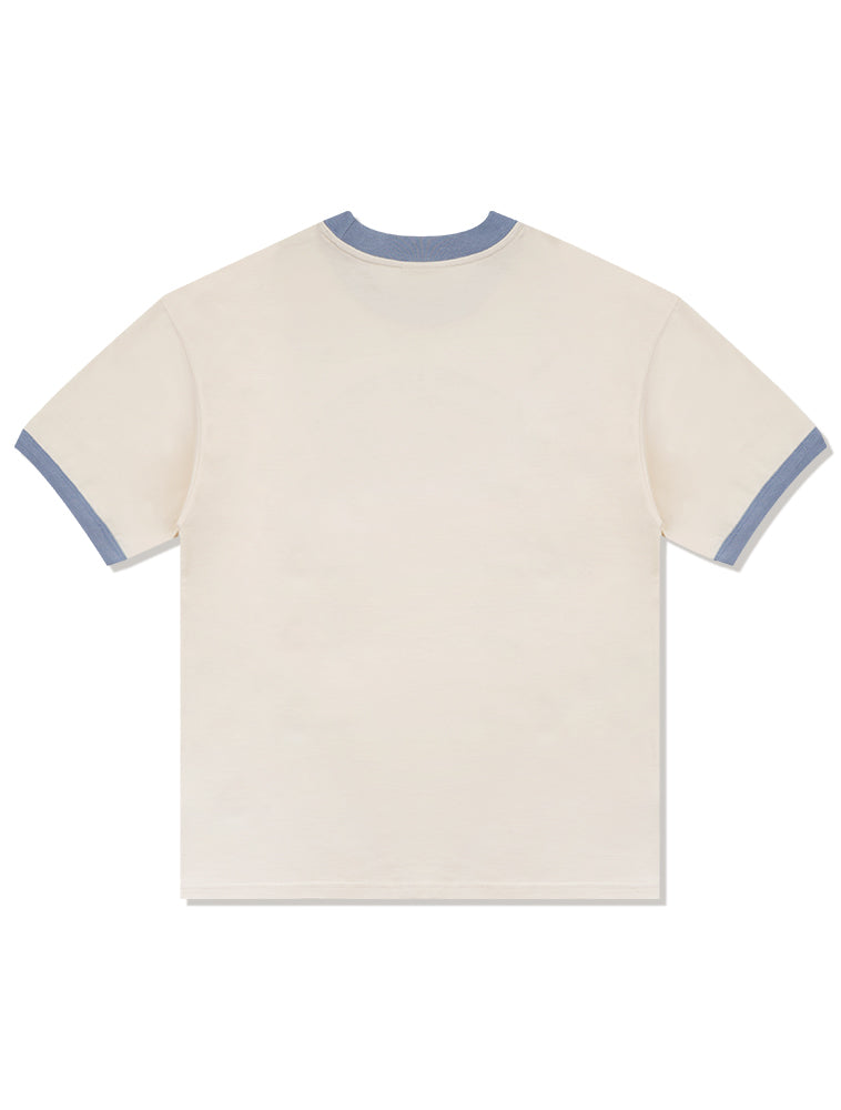 UNISEX Overfit Puppy Surfing Ringer Short Sleeve T-Shirt Cream (FCE2TS401M)