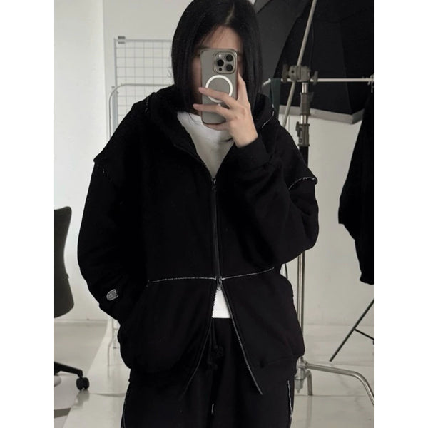 FAITH FADE - Raw Edges Boxy Hoodie (Black)