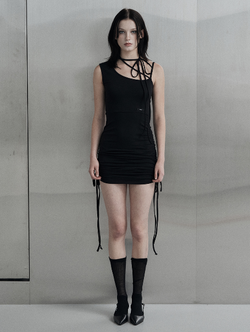 [mnem] shirring strap mini dress (black)