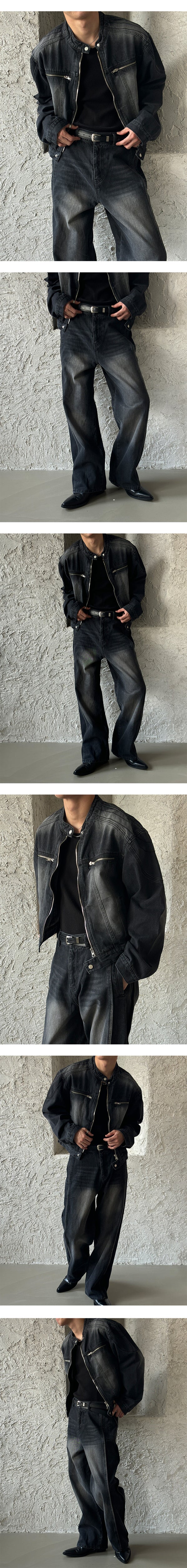  [SET UP가능] Biker line wide denim pants(2color)