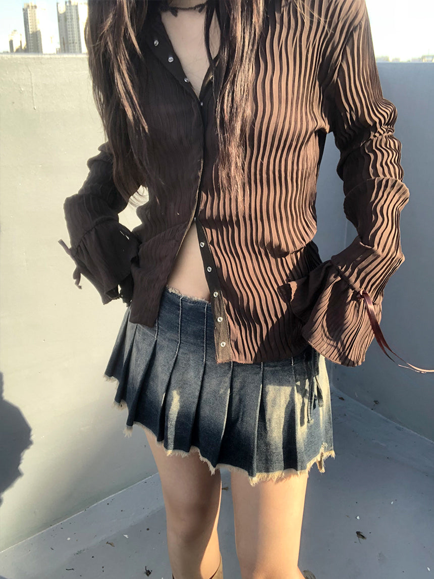 (2color) pleats cuffs shirts