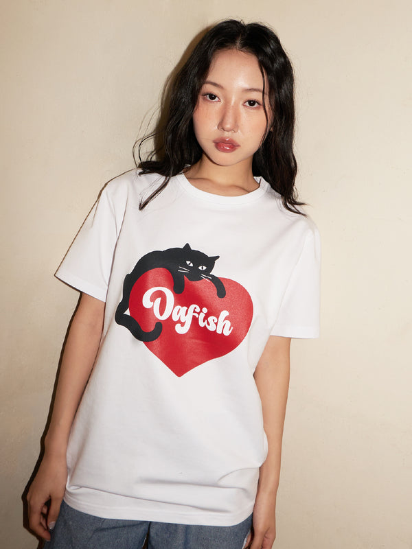 Overfit Cat Heart T-Shirts, White