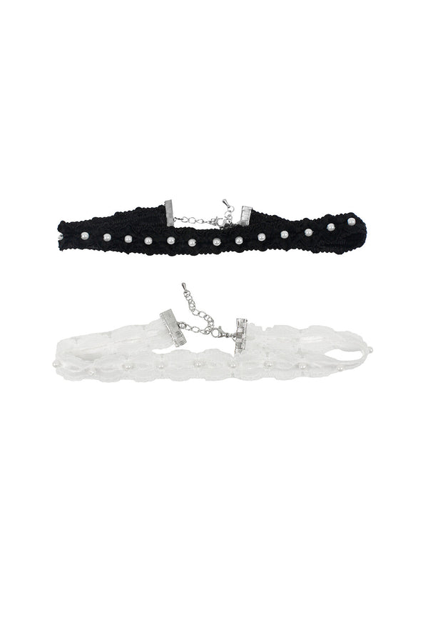 Me愛 - Pearl lace choker (Black/White)