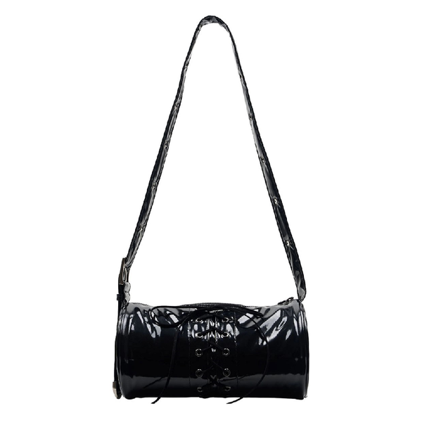 2WAY BELTED STRAP BARREL BAG SMALL_GLOSSY BLACK