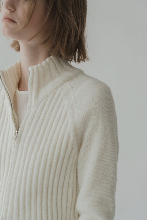 Mix zip-up knit (ivory)