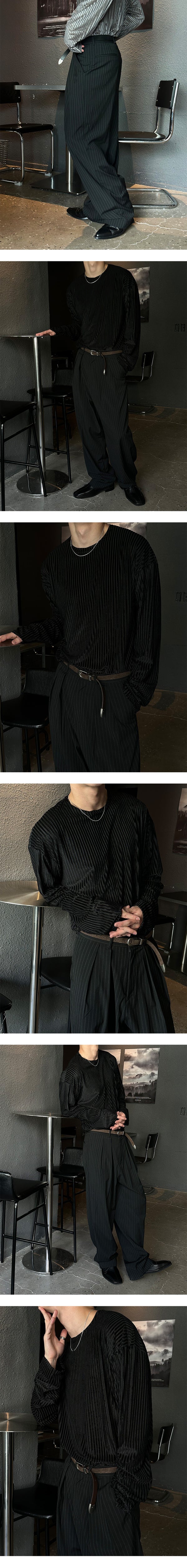 [UNISEX] ストライプタックワイドスラックス (2color)