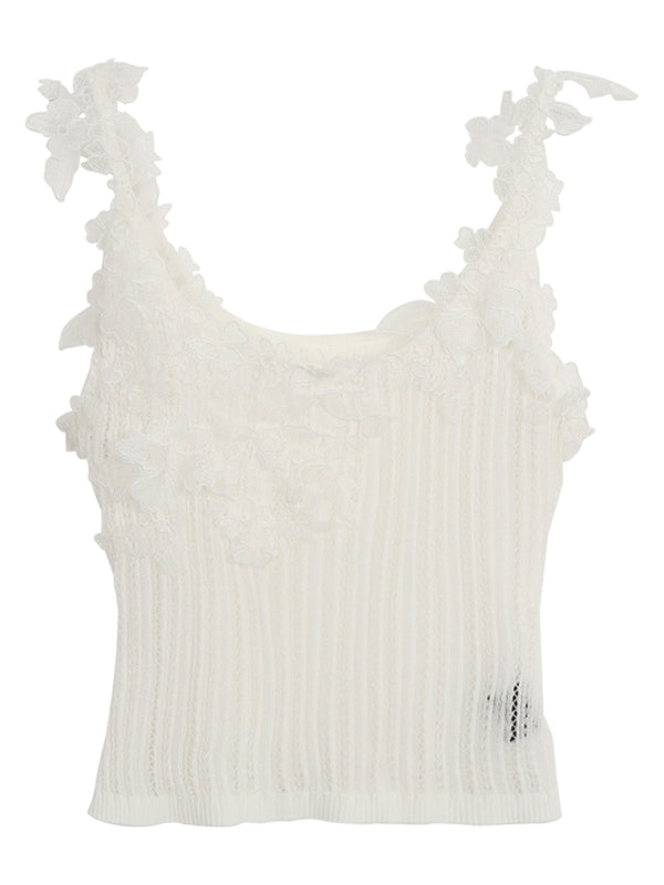 lace split knit sleeveless top