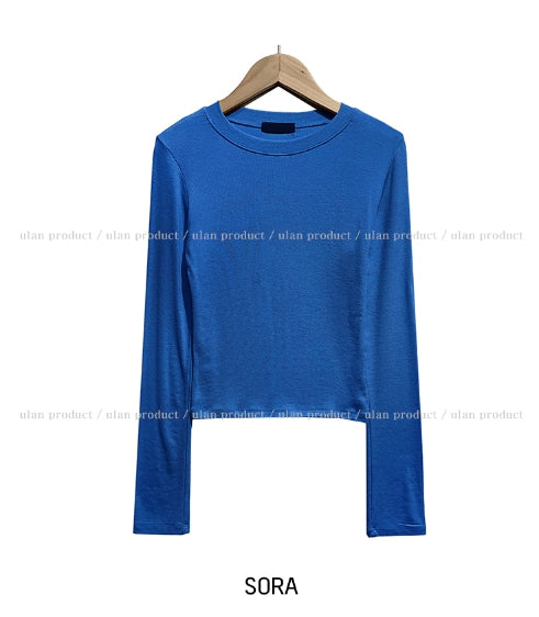 [U-BASIC] Soft Ribbed Round Crop Long Sleeve